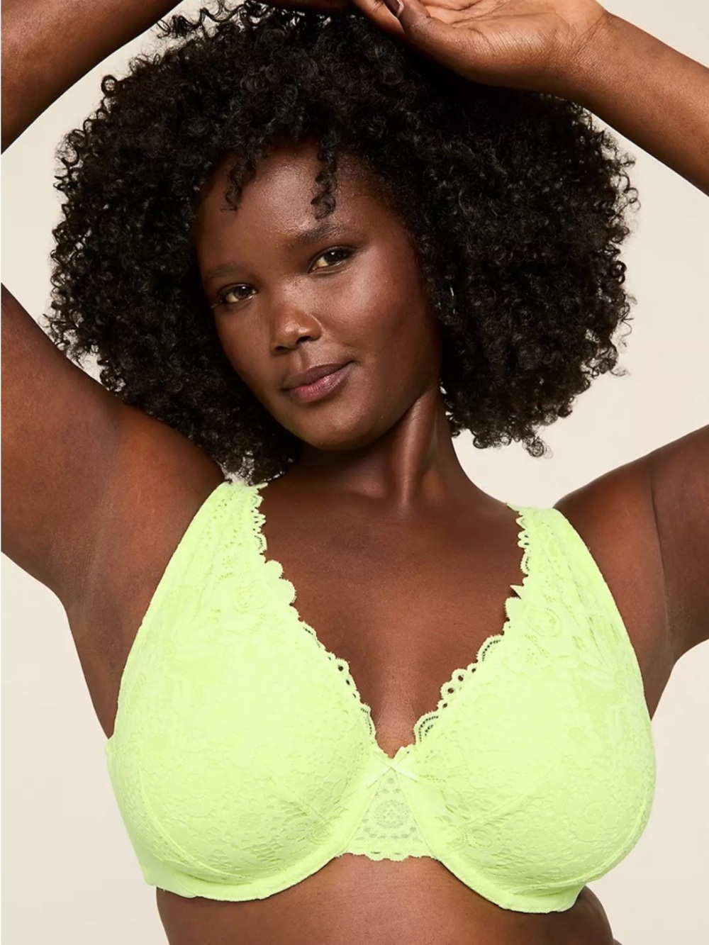 Cacique Lane Bryant Shadow Lime Neon Green Lace Unlined Full Coverage Bra, 42DD